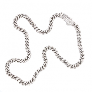 White Gold Cuban Link Diamond Necklace